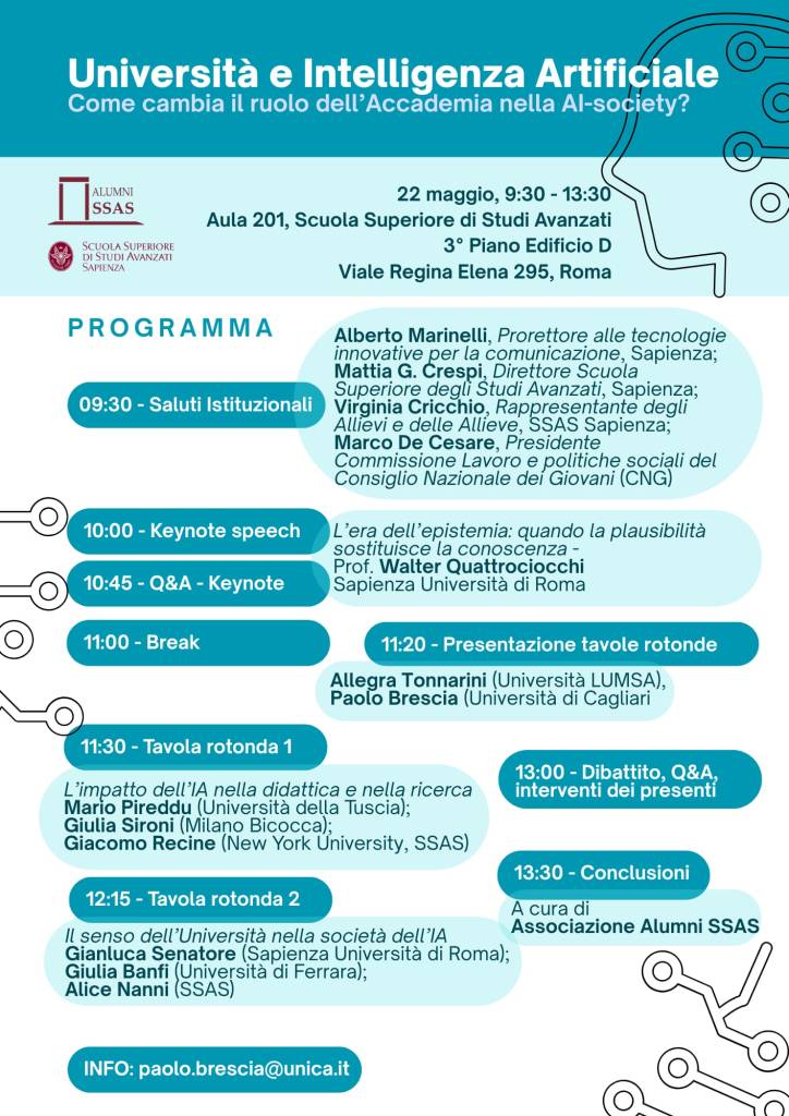 Università e Intelligenza Artificiale. Come cambia il ruolo dell’Accademica nella IA society? (22 maggio, h.&nbsp;9.30-13.30)